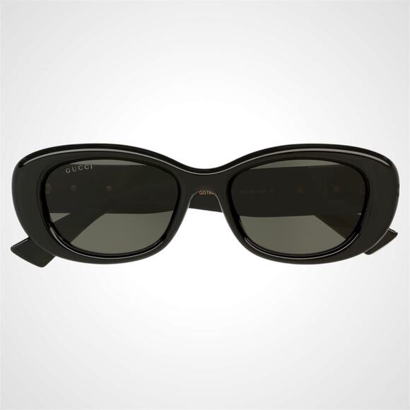 New GUCCI Sunglasses Black Oval Round Gold Metal GG 53mm Authentic Gucci